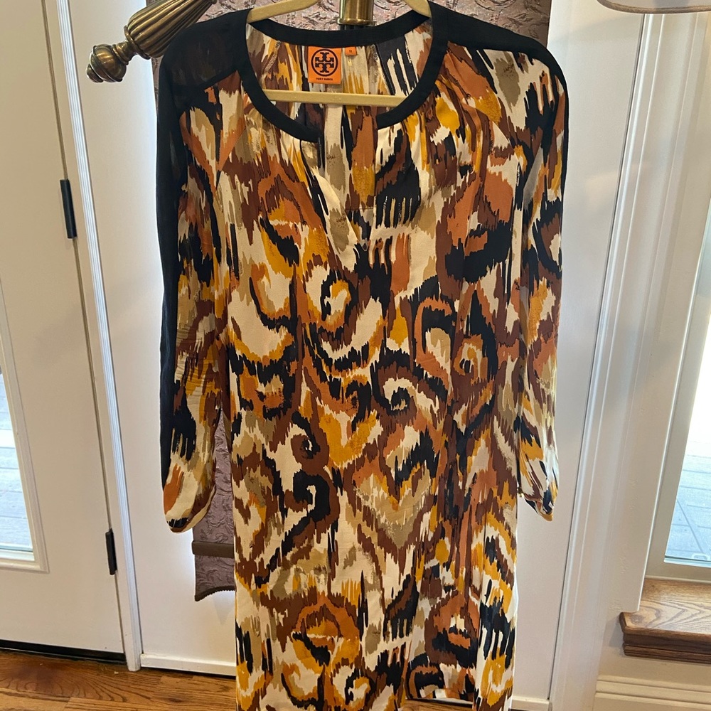 Tory Burch Blue/Yellow/Brown Tunic Dress Sz 10